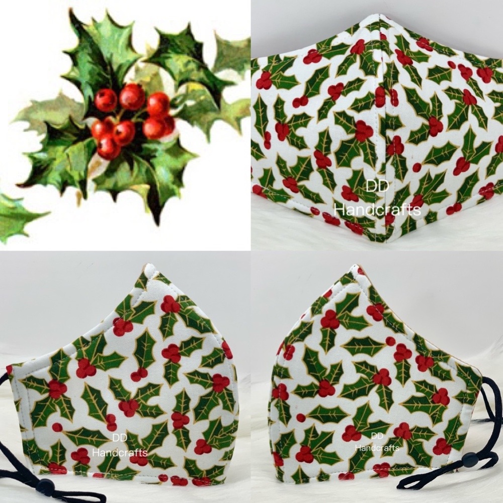 Christmas Hollies adult face mask